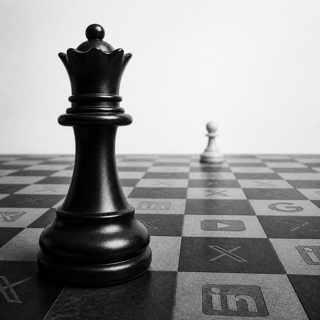 Black chess queen on a receding chequerboard