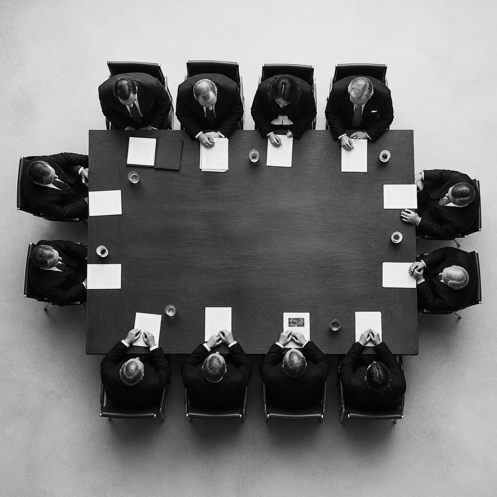 Boardroom table seen from overhead