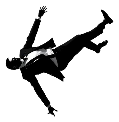 Falling figure with a long cast shadow